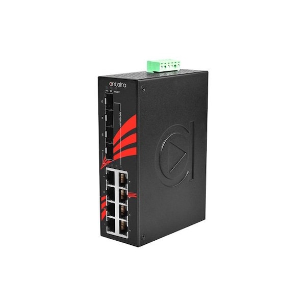 12-Port Industrial Gigabit Unmanaged Ethernet Switch, w/8-10/100/1000Tx + 4-100/1000 SFP Slots
